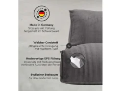 mokebo Sitzsack Sessel mit Hocker aus Cord Der Lümmel XXL Sitzsack Cord Sessel oder Sitz Sessel in Grau