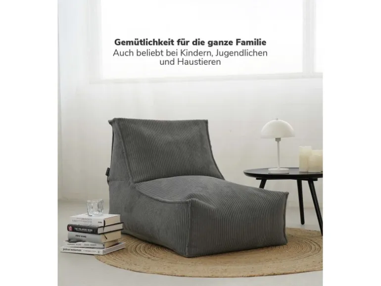 mokebo Sitzsack Sessel mit Hocker aus Cord Der Lümmel XXL Sitzsack Cord Sessel oder Sitz Sessel in Grau