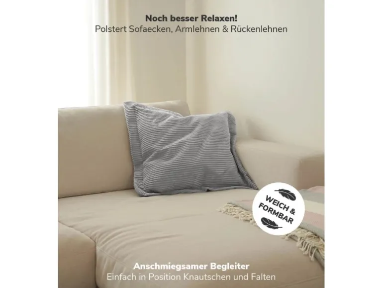 mokebo Sofakissen aus Cord Das Wölkchen Couchkissen oder Flatterkissen in Grau