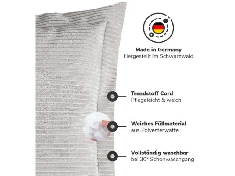 mokebo Sofakissen aus Cord Das Wölkchen Couchkissen oder Flatterkissen in Grau