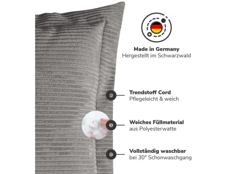 mokebo Sofakissen aus Cord Das Wölkchen Couchkissen oder Flatterkissen in Anthrazit