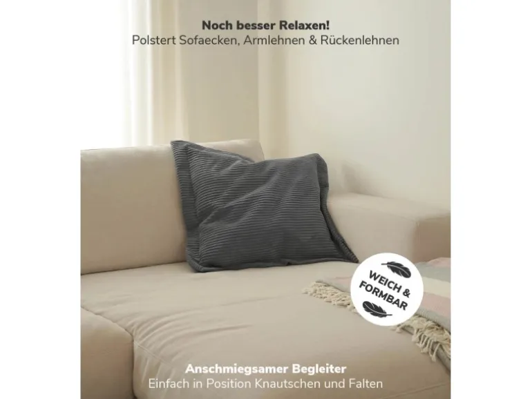 mokebo Sofakissen aus Cord Das Wölkchen Couchkissen oder Flatterkissen in Anthrazit