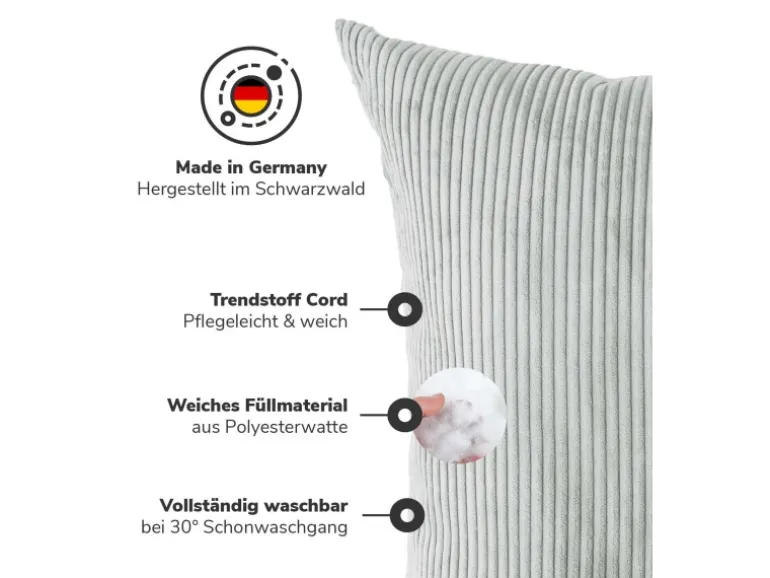 mokebo XXL Sofakissen Das Anschmiegsame Riesenkissen oder Kissen aus Cord in Grau