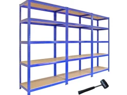 Monstershop 3 x Monster Racking T-Rax 90cm Lagerregal Blau mit Gratis Gummihammer