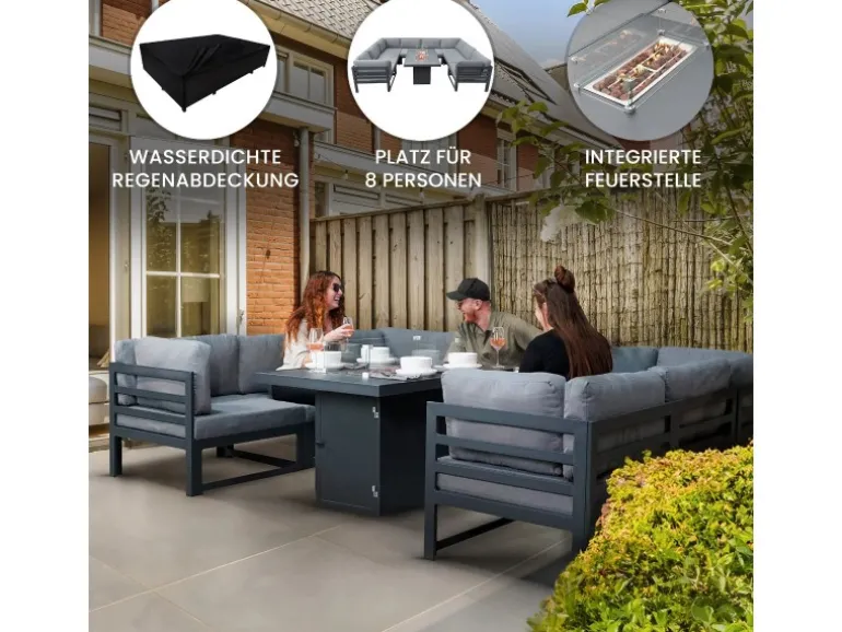 Monstershop Modulares Gartenlounge Set mit integrierter Feuerstelle