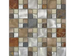 Mosaik Glas & Aluminium Silver Slate Beige Grey 30 cm x 30 cm