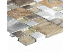 Mosaik Glas & Aluminium Silver Slate Beige Grey 30 cm x 30 cm