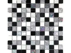 Mosaikmatte Glas Relief Schwarz Grau Weiß 30 cm x 30 cm