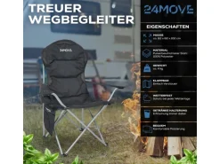 24MOVE Campingstuhl faltbar Klappstuhl gepolstert inkl. Tragetasche - 150kg - schwarz