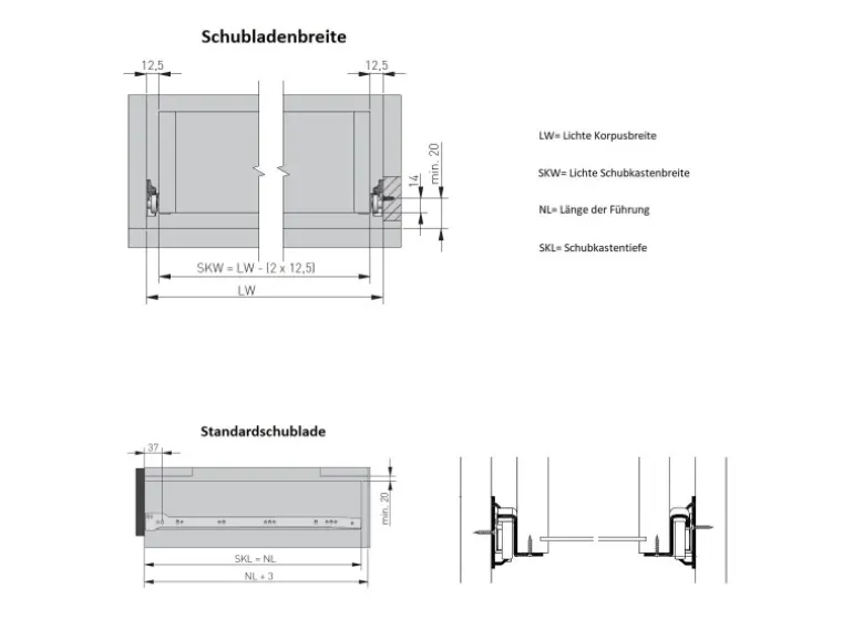 MS Beschläge Rollenführung Weiss 250 mm Schubaldenschiene Auszug