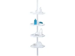 MSV Eck-Duschregal Kunststoff 4 Ablagen Höhenverstellbar 24 x 24 x 260 cm Weiß
