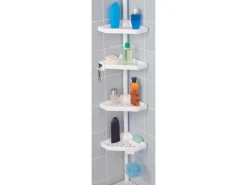 MSV Eck-Duschregal Kunststoff 4 Ablagen Höhenverstellbar 24 x 24 x 260 cm Weiß