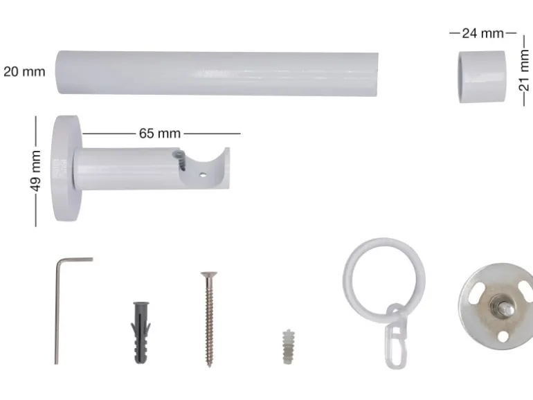 Mydeco Maß-Gardinenstange mit Endstück Cap Weiß Ø 2 cm x 170 cm