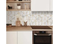 MySpotti Küchenrückwand Profix Cucina Nicole 160 x 60 cm Weiß-Gold