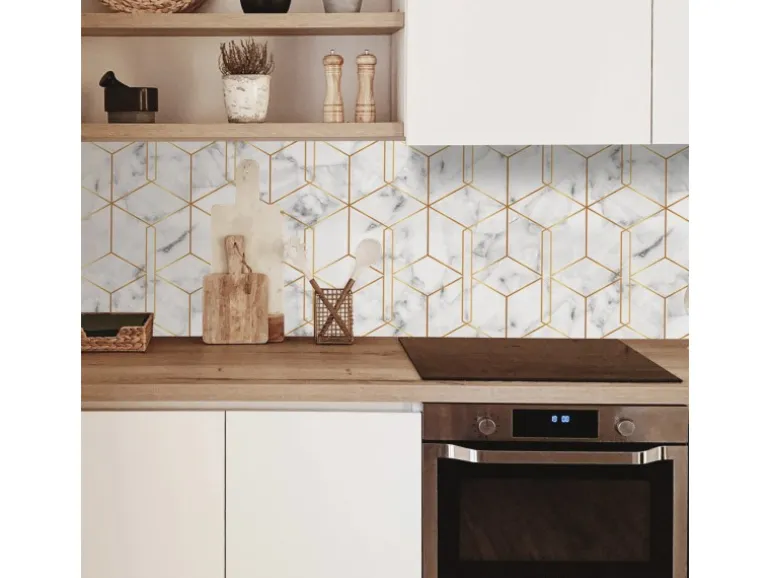 MySpotti Küchenrückwand Profix Cucina Nicole 160 x 60 cm Weiß-Gold