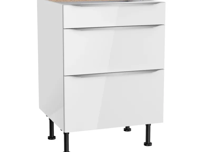 Optifit Küchen-Unterschrank mit 3 Auszügen Arvid986 60 cm x 87 cm x 58,4 cm Weiß