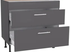 Optifit Küchen-Unterschrank mit 2 Auszügen Ingvar420 90 cm Anthrazit Matt