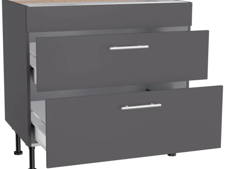 Optifit Küchen-Unterschrank mit 2 Auszügen Ingvar420 90 cm Anthrazit Matt