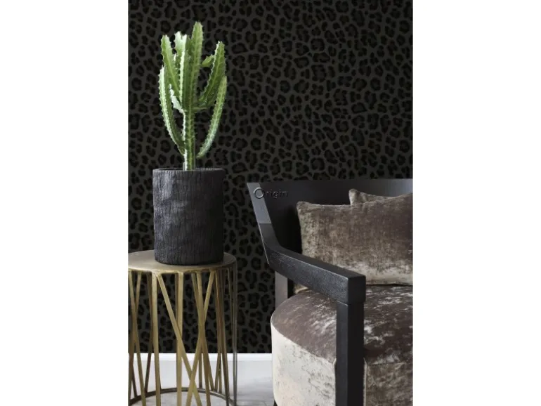 Origin Wallcoverings Tapete Leopardenmuster Dunkelgrau und Schwarz 53 cm x 10.05 m