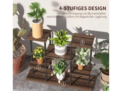 Outsunny Blumenständer Stahl Tannenholz Verkohlt 80L x 24B x 61,5H cm