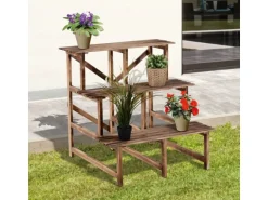 Outsunny Pflanzenregal Tannenholz Verkohlt L80 x B80 x H78cm