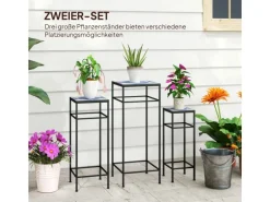 Outsunny Blumenständer-Set Metall Fliesen Blau 28L x 28B x 71H cm