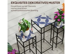 Outsunny Blumenständer-Set Metall Fliesen Blau 28L x 28B x 71H cm