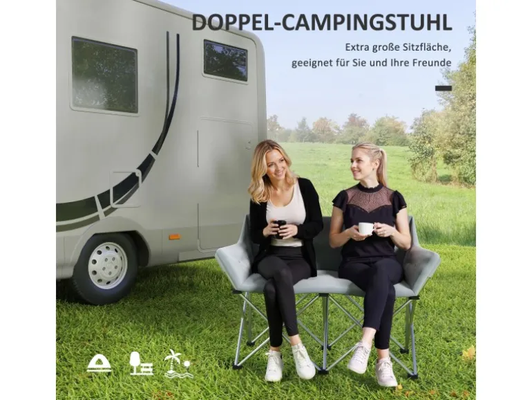 Outsunny Campingstuhl Metall Oxfordstoff Grau 120L x 57B x 95H cm
