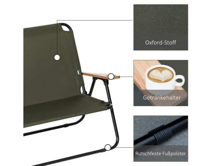 Outsunny Campingstuhl Stahl Oxfordstoff 114B x 67T x 80H cm