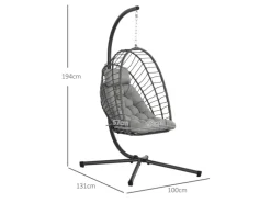 Outsunny Hängesessel Stahl PE Rattan Hellgrau 100L x 131B x 194H cm