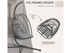 Outsunny Hängesessel Stahl PE Rattan Hellgrau 100L x 131B x 194H cm