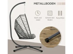 Outsunny Hängesessel Stahl PE Rattan Hellgrau 100L x 131B x 194H cm
