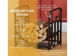 Outsunny Kaminholzregal Brennholzregal mit Griffe Metall Schwarz