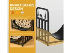 Outsunny Kaminholzregal Brennholzregal mit Griffe Metall Schwarz