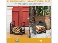 Outsunny Kaminholzregal Brennholzregal mit Griffe Metall Schwarz