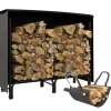Outsunny Kaminholzregal Feuerholzregal für Garten Metall Schwarz