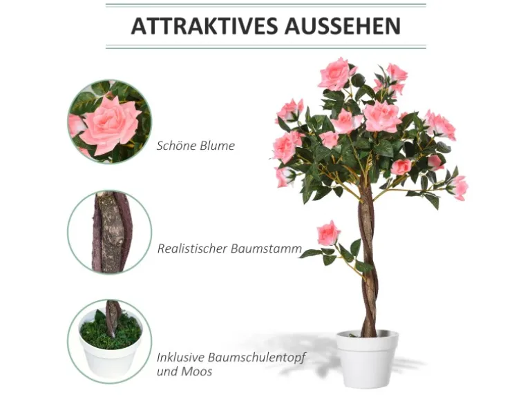Outsunny Künstliche Rosenpflanzen im Zementtopf 90 cm