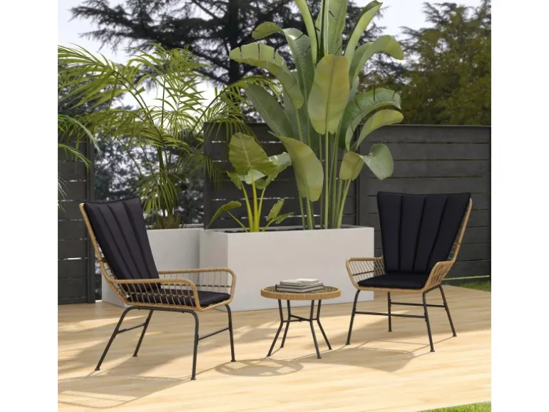 Outsunny Rattan-Sitzgruppe PE-Rattan Polyester 76L x 66B x 96H cm Schwarz