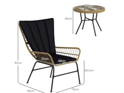 Outsunny Rattan-Sitzgruppe PE-Rattan Polyester 76L x 66B x 96H cm Schwarz