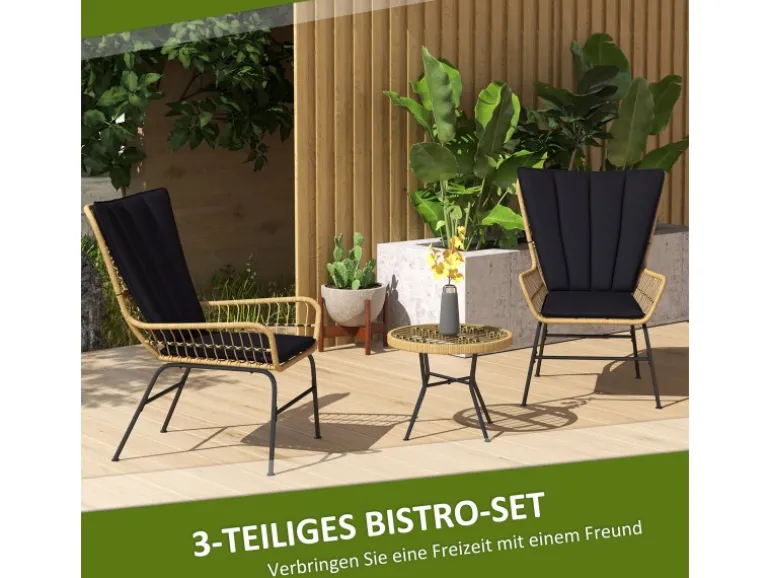 Outsunny Rattan-Sitzgruppe PE-Rattan Polyester 76L x 66B x 96H cm Schwarz