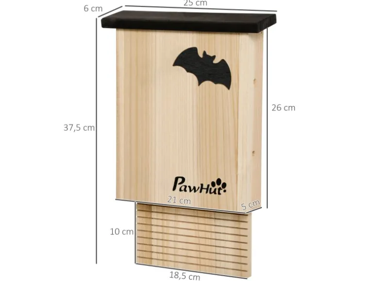 PawHut Fledermauskasten 3er-Set zum Aufhängen Tannenholz 25 x 6 x 37,5 cm Natur
