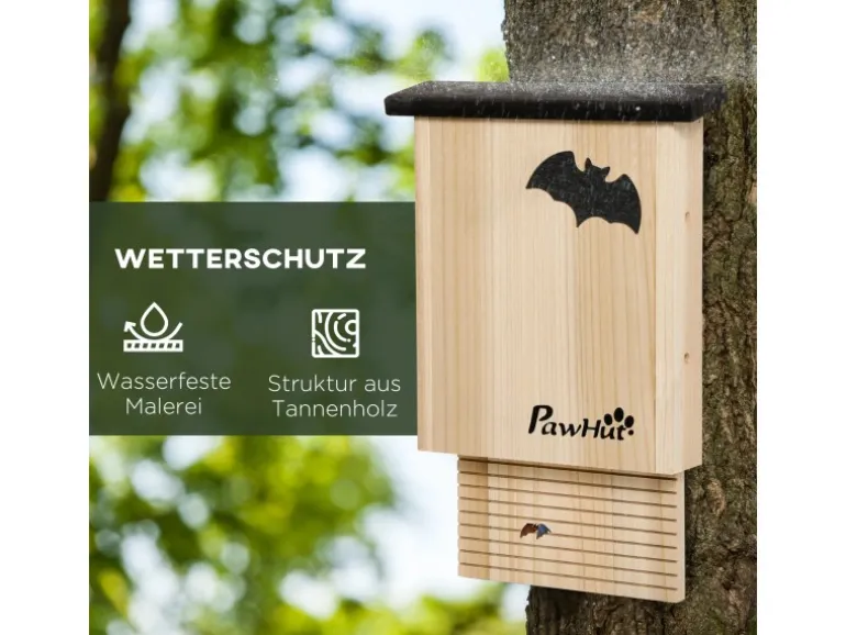 PawHut Fledermauskasten 3er-Set zum Aufhängen Tannenholz 25 x 6 x 37,5 cm Natur