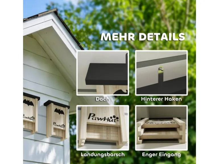 PawHut Fledermauskasten Tannenholz Naturholz 18L x 6B x 22,5H cm