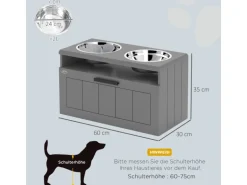 PawHut Futterstation Hundenäpfe MDF Stahl Grau 60L x 30B x 35H cm
