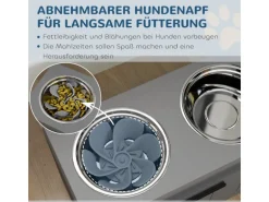 PawHut Futterstation Hundenäpfe MDF Stahl Grau 60L x 30B x 35H cm
