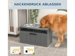 PawHut Futterstation Hundenäpfe MDF Stahl Grau 60L x 30B x 35H cm