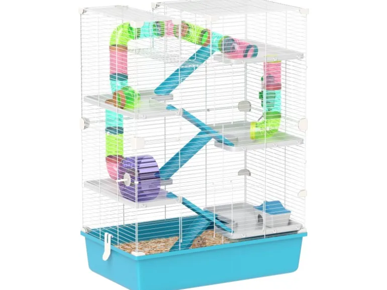 PawHut Hamsterkäfig Metall Kunststoff Hellblau 58L x 36B x 81H cm