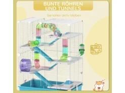 PawHut Hamsterkäfig Metall Kunststoff Hellblau 58L x 36B x 81H cm