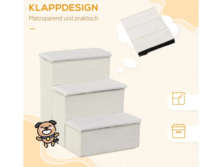 PawHut Haustiertreppe 3 Stufen mit Stauraum