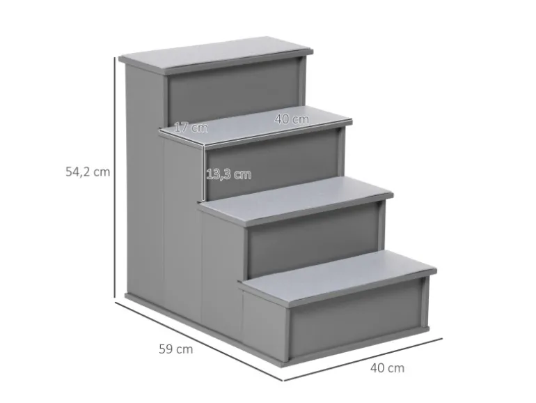 PawHut Haustiertreppe MDF Kurzplüsch Grau 40L x 59B x 54,2H cm